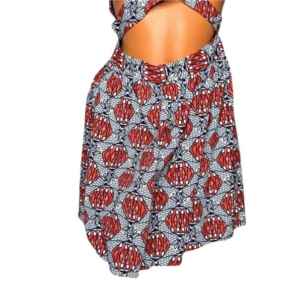 Zara Trafaluc Cut Out Mini Dress Red Navy Printed Fit Flair Cross Halter Size XS - Picture 4 of 13